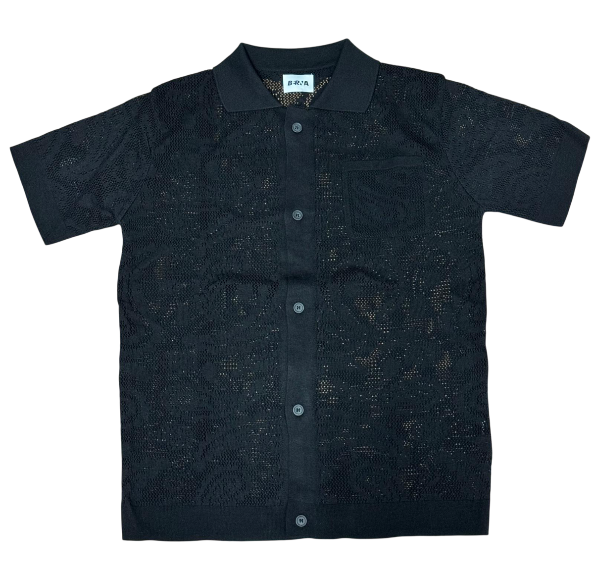 Camicia Polo Uomo BERNA in Maglia Traforata Crochet Nero
