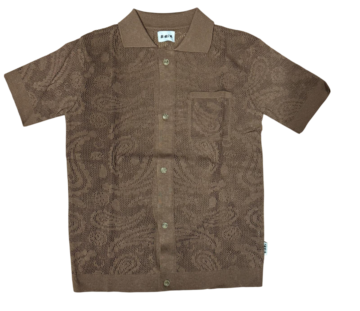 Camicia Polo Uomo BERNA in Maglia Traforata Crochet Caffè