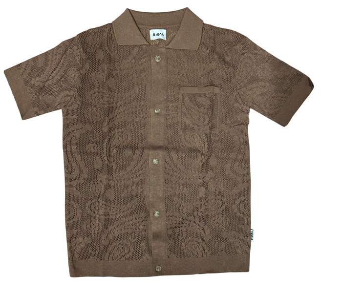 Camicia Polo Uomo BERNA in Maglia Traforata Crochet Caffè