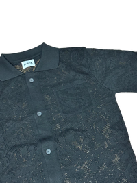 Camicia Polo Uomo BERNA in Maglia Traforata Crochet Nero