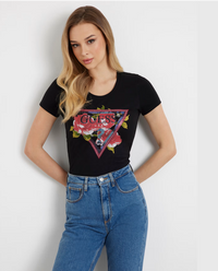 T-shirt Donna GUESS stretch logo fiori