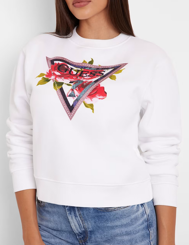 Felpa Donna GUESS Logo Fiori Strass Saiavogue