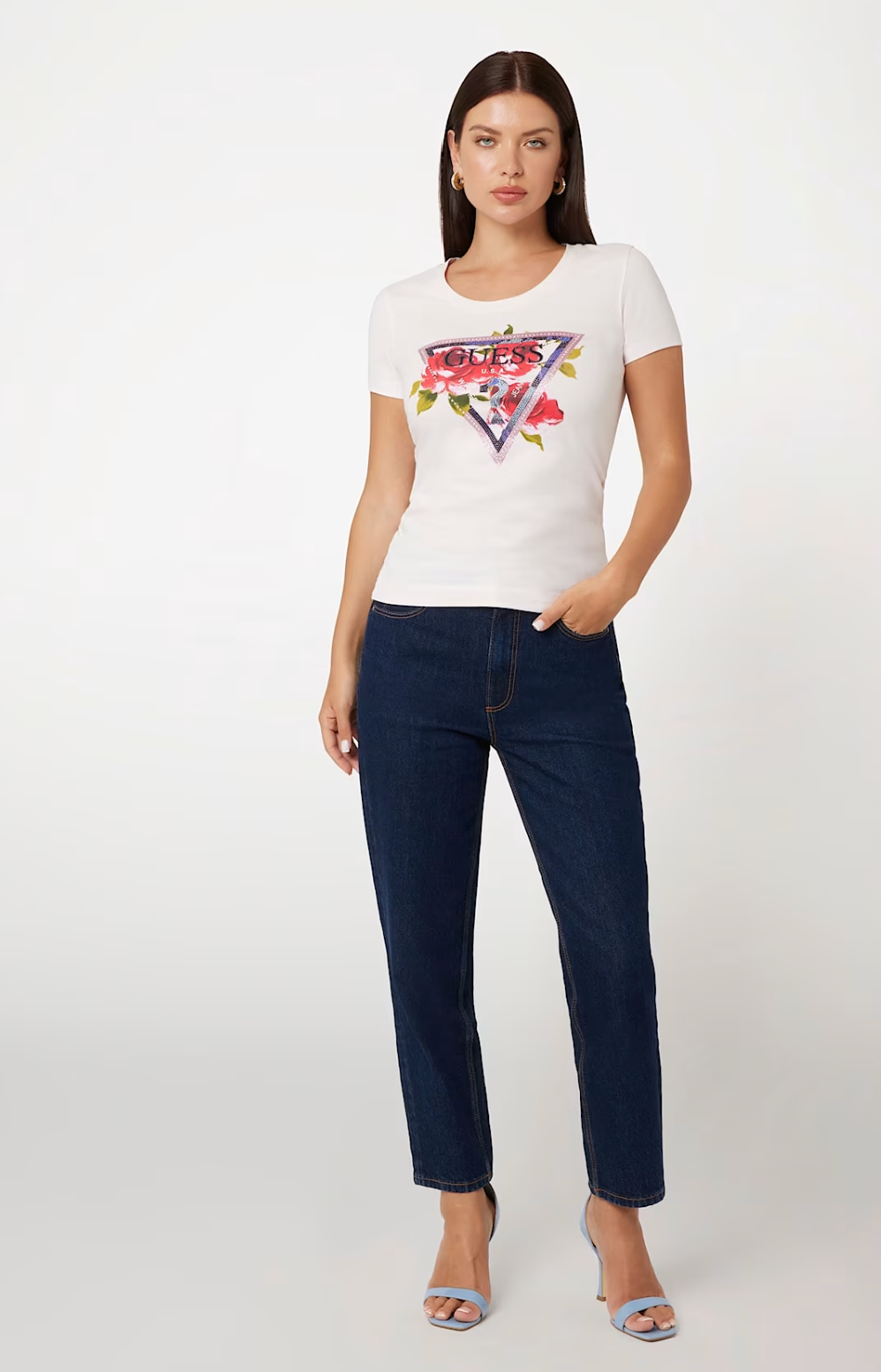 T-shirt Donna GUESS stretch logo fiori