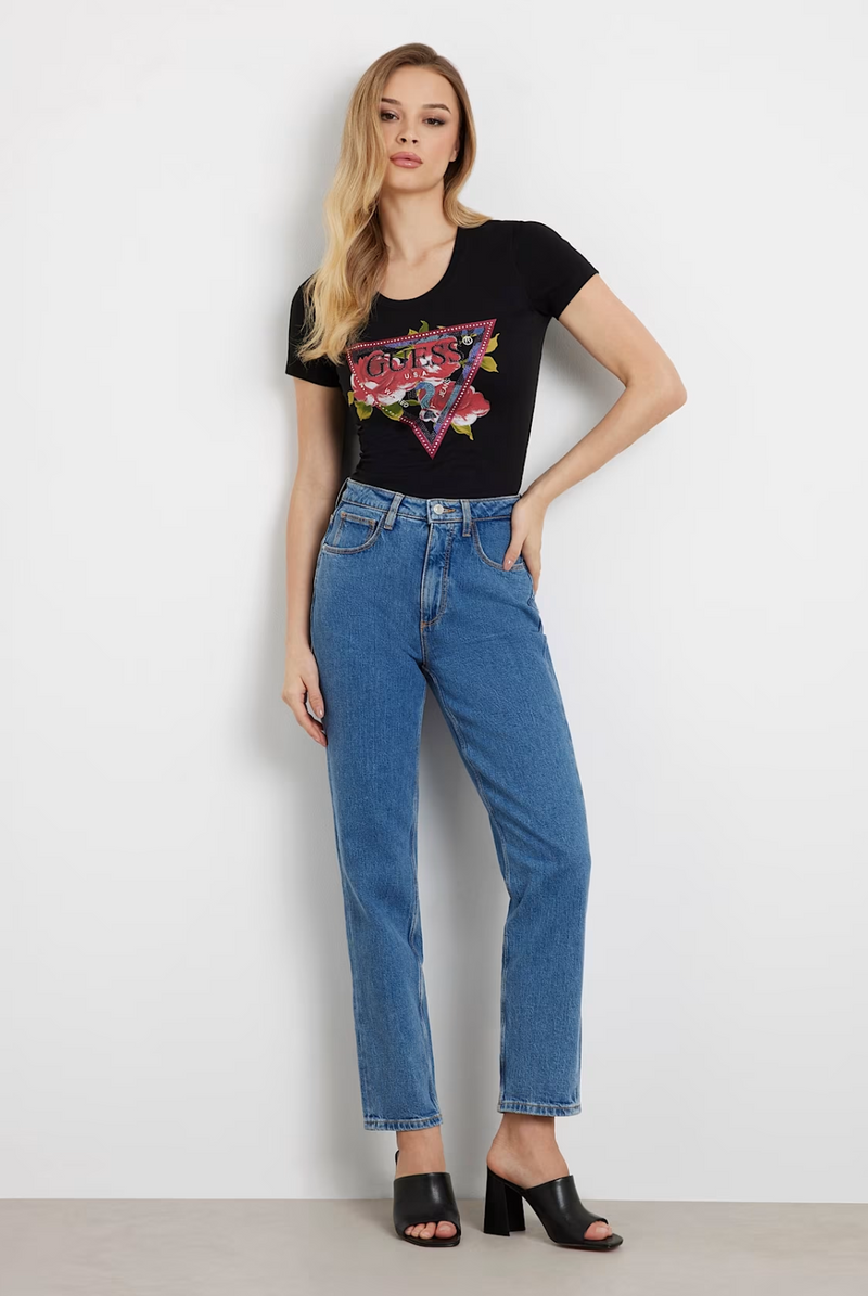 T-shirt Donna GUESS stretch logo fiori