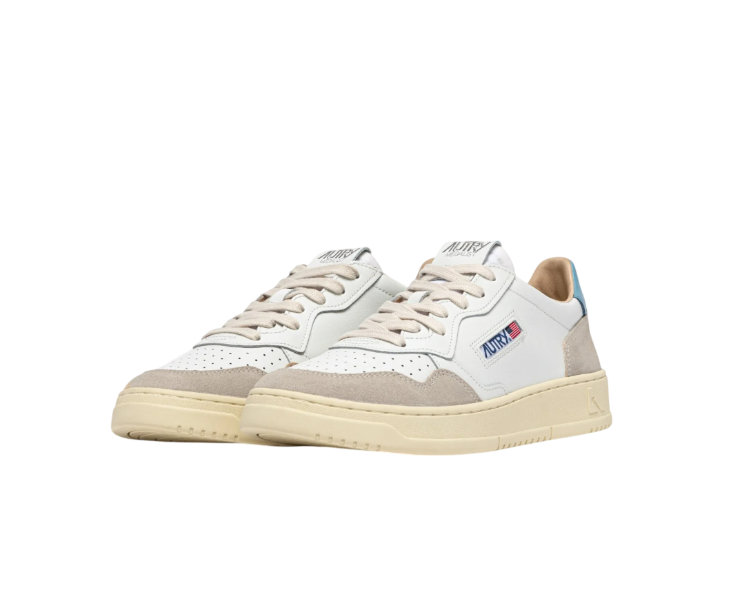Scarpe Uomo Autry Medalist Low Pelle Bianca e Forget Me Not