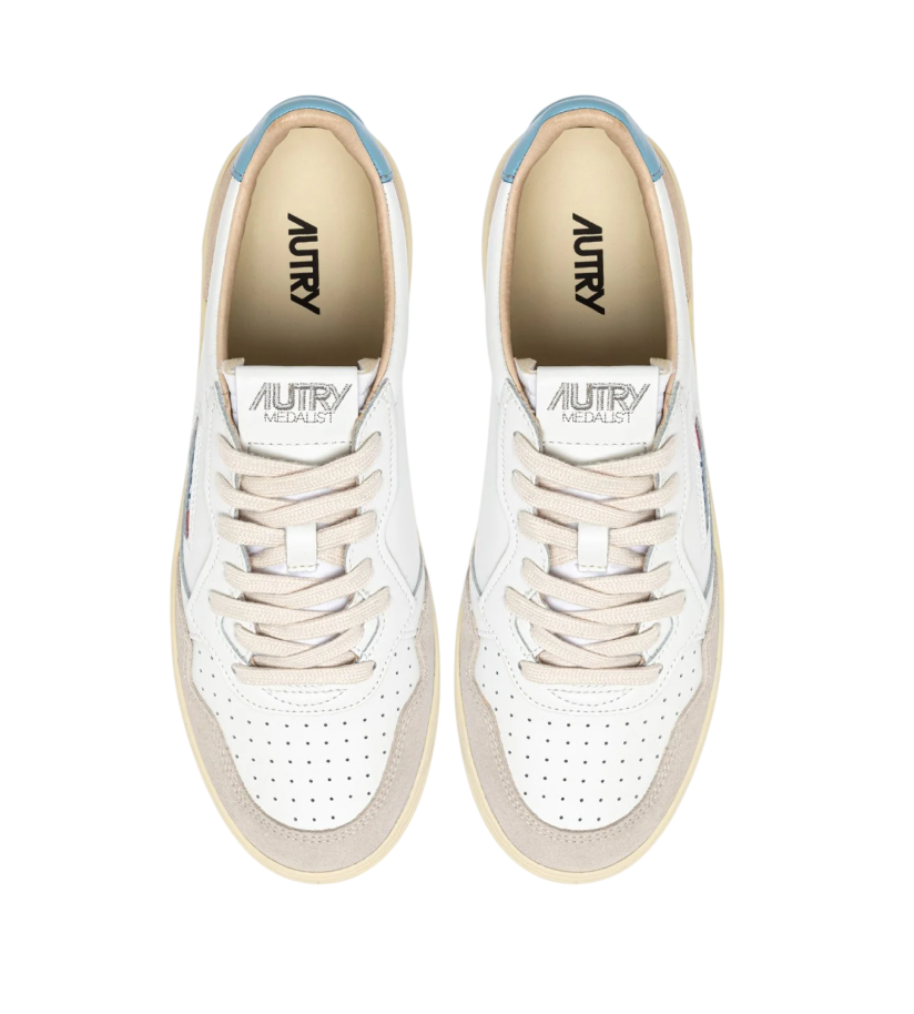 Scarpe Uomo Autry Medalist Low Pelle Bianca e Forget Me Not
