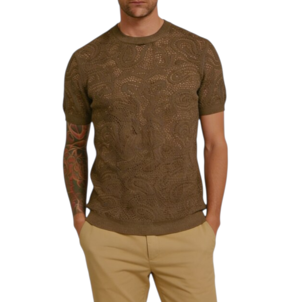 Maglia Uomo BERNA in Maglia Traforata Bianca Caffè