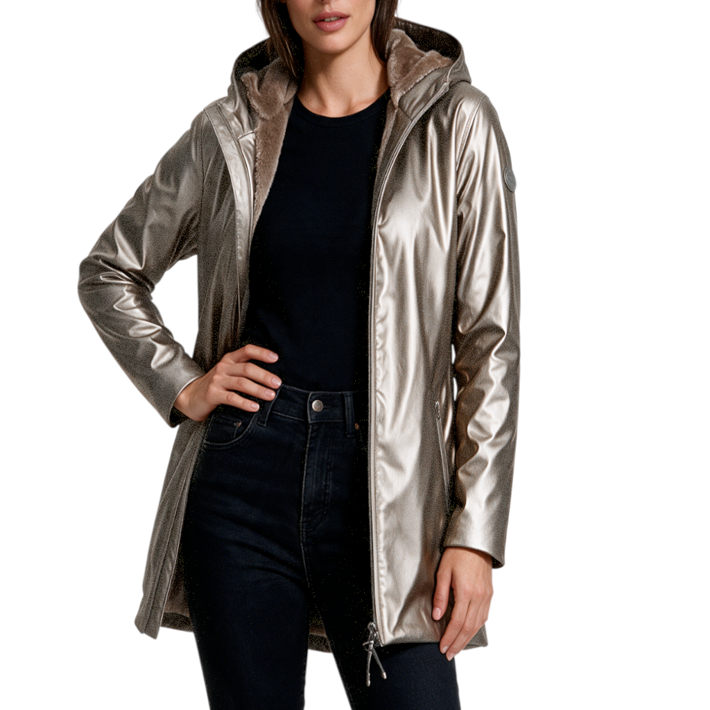 Giubbotto Donna HOMEWARS con Pelliccia Eco Parka Metallic