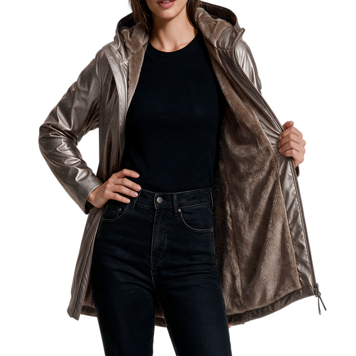 Giubbotto Donna HOMEWARS con Pelliccia Eco Parka Metallic