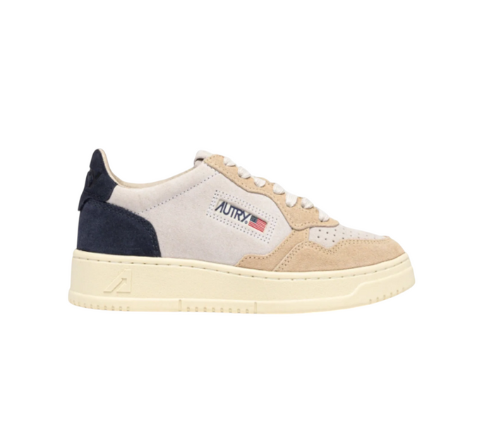 Scarpe Uomo Autry Medalist Low Tricolor Suede Space/White/Sand