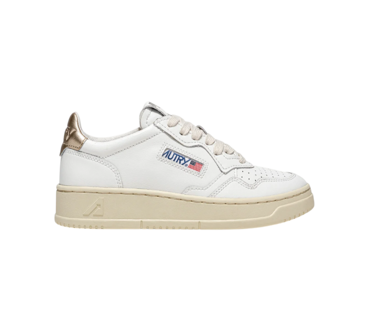 Scarpe Donna Autry MEDALIST LOW IN PELLE BIANCA E METALLIZZATA ORO
