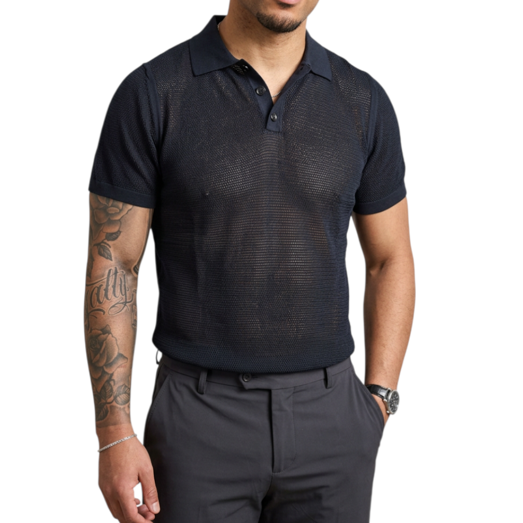 Polo Uomo F.Mattioli Traforata Nero