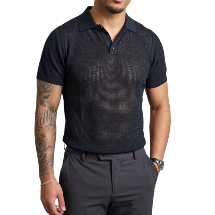 Polo Uomo F.Mattioli Traforata Nero