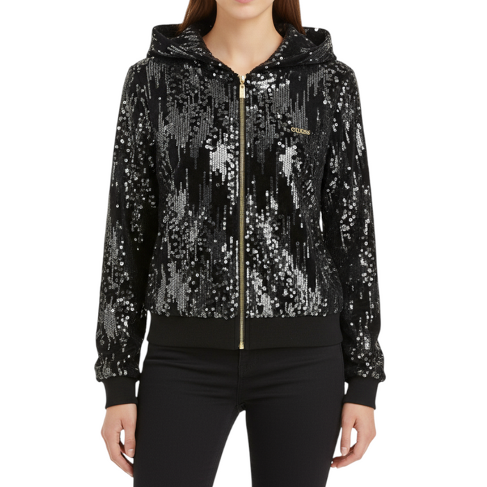 Felpa Donna GUESS in Paillettes Nera