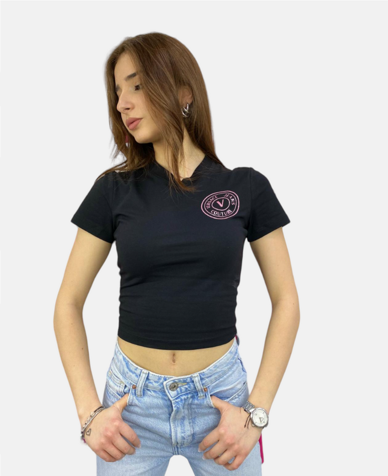 T Shirt Donna VERSACE JEANS COUTURE Cropped vembel glummy glitter Saiavogue