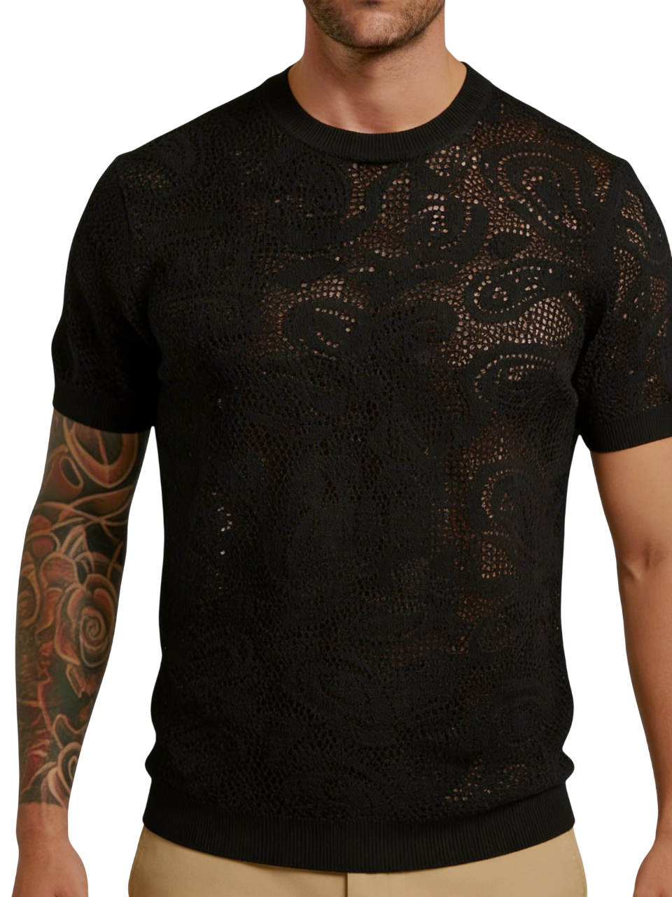 Maglia Uomo BERNA in Maglia Traforata Bianca Nera