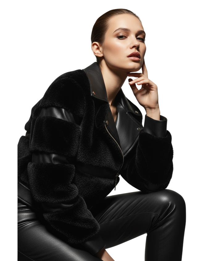 Giubbotto Donna Pelliccia RELISH manica lunga con cintura inserti ecopelle