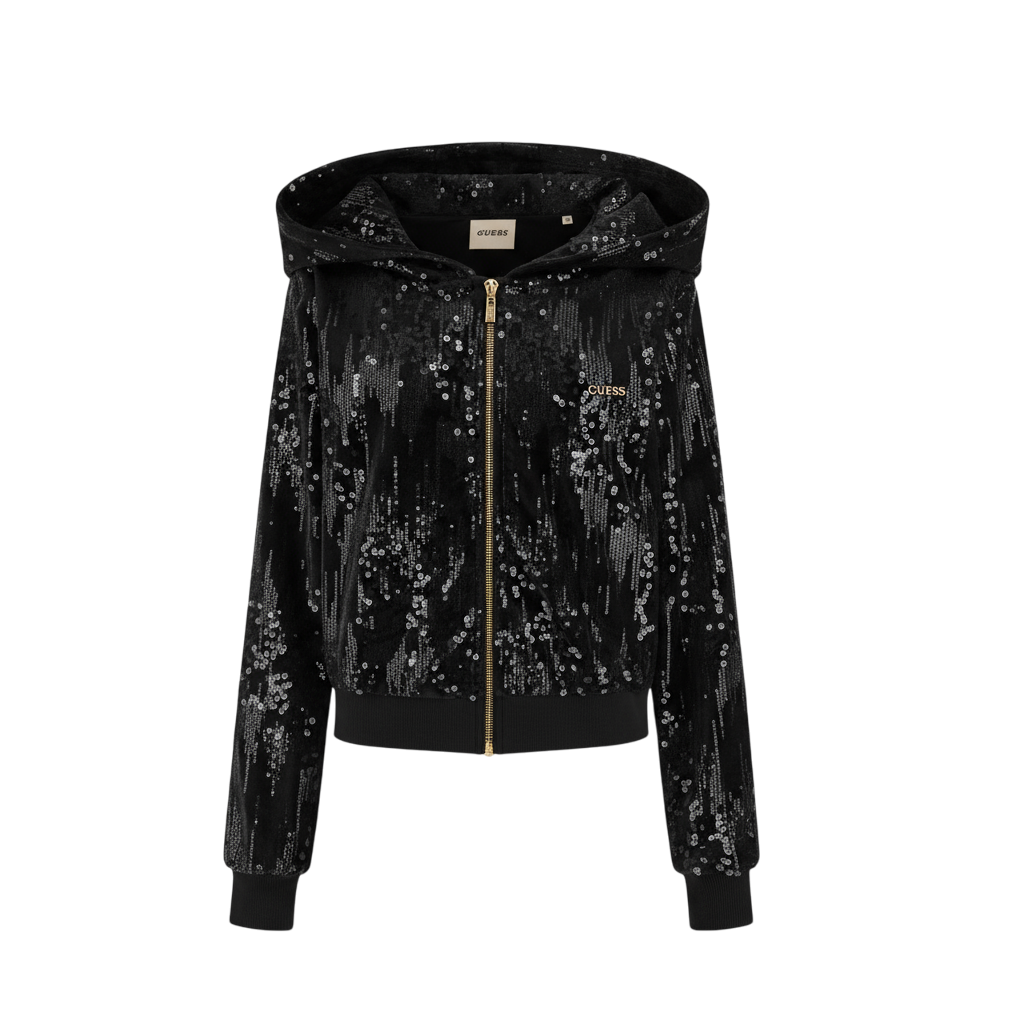 Felpa Donna GUESS in Paillettes Nera