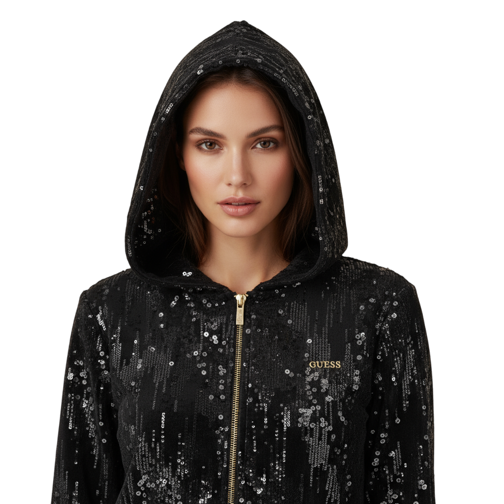 Felpa Donna GUESS in Paillettes Nera