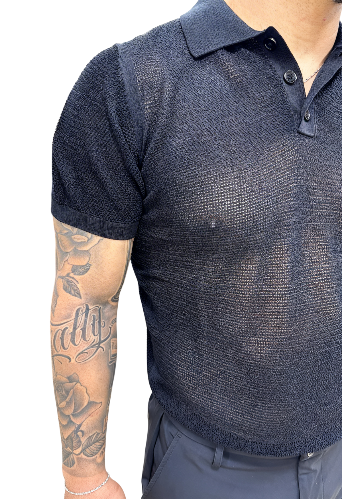 Polo Uomo F.Mattioli Traforata Nero