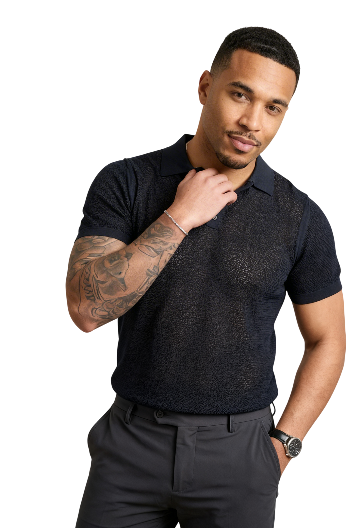 Polo Uomo F.Mattioli Traforata Nero